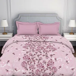 SPACES White & Pink Floral Printed 144 TC Pure Cotton Double Bed Comforter-image-26
