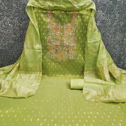 KALINI Women Green Woven Design Silk Blend Unstitched Dress Material-image-37
