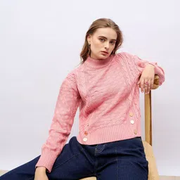 Styli Women Round Neck Short Length Sweater With Front Buttons-picture-17