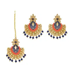 Anouk Gold-Plated Kundan Studded & Beaded Maang Tikka Head Jewellery image 2