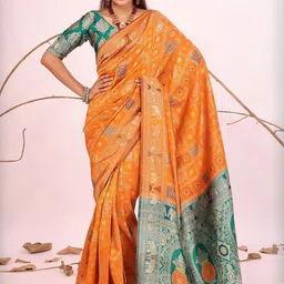 Moda Rapido Orange Woven Design Silk Cotton Kanjeevaram Sarees-picture-20