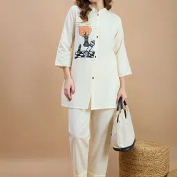 Zummer Printed Pure Cotton Mandarin Collar Neck Tunic With Trouser Co-Ords image 4