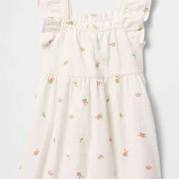 GAP Girls Floral Printed Pure Cotton Square Neck Flutter Sleeve A-Line Dress image 2