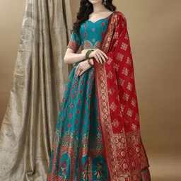 SWAMI STUDIO Ready to Wear Lehenga & Unstitched Blouse With Dupatta image 1