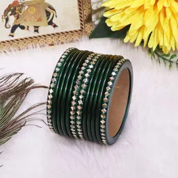 TAJ BRIDAL STORE Set Of 12 Kundan Studded Bangles-image-31