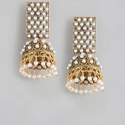 Anouk Gold-Plated Artificial Beaded Dome Shaped Jhumkas image 4