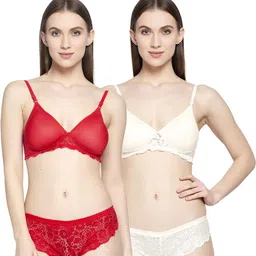 samvar Women Red,Brown Cotton Blend Bra Panty Set for Lingerie Set Undergarments Pack of 2-picture-10