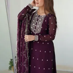 HERE&NOW Women Ethnic Motifs Embroidered Regular Thread Work Kurta with Trousers & With Dupatta image 2