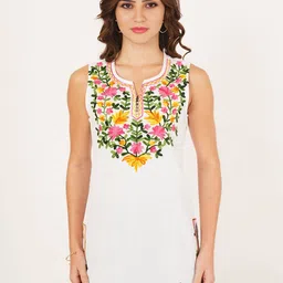 Brownverse Women Floral Embroidered Sleeveless Cotton Top-image-51