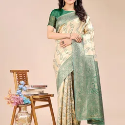 Mitera Soft Banarasi Silk Zari Weaving Saree With Contrast Blouse Piece-picture-13