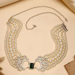 KARATCART Pearls Studded Waist Chain Saree Accessories-image-0
