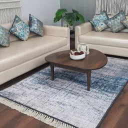 loomkart Grey & Blue Faux Silk Abstract 3 x 5 Feet Hand Woven Carpet -Avioni Collection image 1