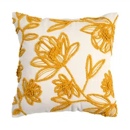 Ode & Cleo Mustard & White Set of 5 Embroidered Square Cushion Covers image 2