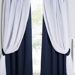 BFAM Navy Blue & White Set of 2 Black Out Window Curtain-image-13
