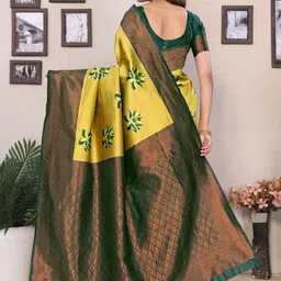 oxalis Floral Zari Border Banarasi Saree image 2