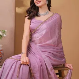 HERE&NOW Embroidered Pure Chiffon Saree With Blouse Piece image 2