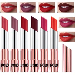 VOLO Set Of 6 Creme Matte Lipsticks 3.5g- Peach-Plum-Tomato Red- Maroon-Passion Pink-Coral image 2