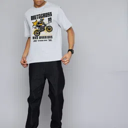 r.code by the roadster life co. R.Code by The Roadster Lifestyle Co. Men Graphic Printed Cotton Relaxed Fit T-shirt image 3