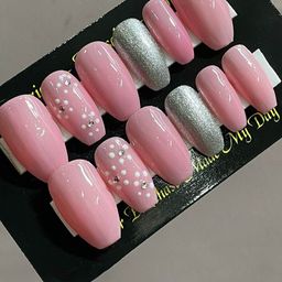 AMOK STORE Set Of 12 Reusable ArtificialPress On Nails & Application Kit - Pink & Silver-picture-24