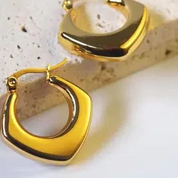 DressBerry Stainless Steel 18K Gold-Plated Geometric Shaped Hoop Earrings-image-16