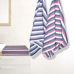 Myntra Elegant Homes White & Blue 4 Striped Cotton 150 GSM Bath Towel-picture-29