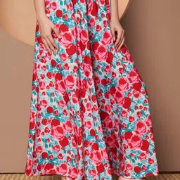 OTABU Women Floral Printed Relaxed Flared Wrinkle Free Trousers image 5