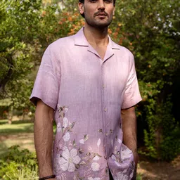 ASUKA Floral Printed Cutaway Collar Embroidered Relaxed Fit Linen Shirt image 2