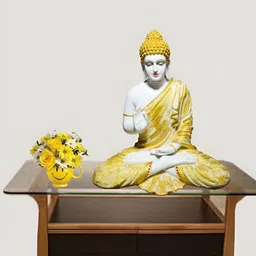 Aura Gold-Toned & White Lord Buddha Idol Showpiece image 2