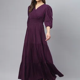 Femvy Women V-Neck Tiered Long Flared Maxi Dress-picture-41