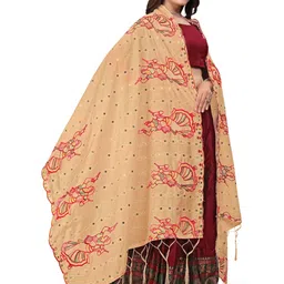 Kemza Ethnic Motifs Embroidered Chanderi Cotton Dupatta With Mirror Work image 5