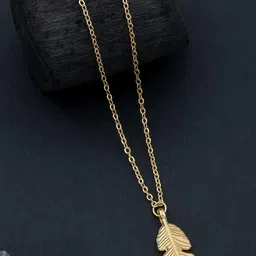 SZN Set Of 2 Gold-Plated Artificial Stones Studded Feather Shaped Pendants With Chains image 3