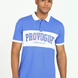 Provogue Men Typography Colourblocked Polo Collar Slim Fit T-shirt-picture-40