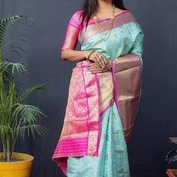 SILKWEAR Woven Design Zari Silk Cotton Banarasi Saree-picture-24