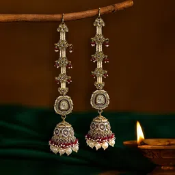 Kalakrith Milano Artificial Stones Studded And Pearls Beaded Dome Shaped Jhumkas-picture-29