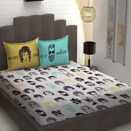 YaAkholic White & Black Geometric Cotton 250 TC Double King Bedsheet Set-2.54 m x 2.28 m-picture-27