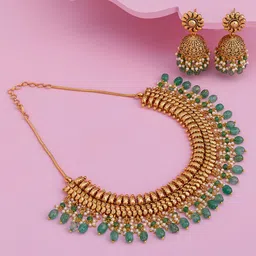 Kushal's Fashion Jewellery Gold-Plated Stone-Studded & Beaded Jewellery Set-picture-57