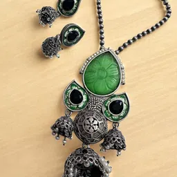 Sangria German Silver-Plated Stone-Studded & Beaded Jewellery Set image 2