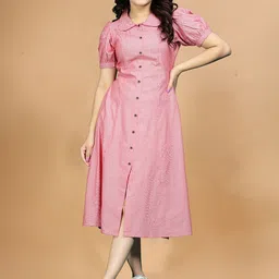 QENA Peter Pan Collar Puff Sleeve Applique A-Line Dress image 2