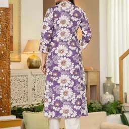 Pistaa Women Floral Printed Pure Cotton A-Line Kurta with Palazzo image 4