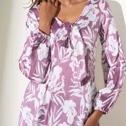 R.Code by The Roadster Life Co. Women Floral Printed Satin A-Line Midi Dress image 4