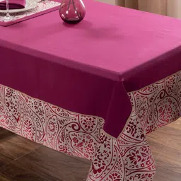 MASPAR Red & White Printed Cotton 6-Seater Table Cover image 3
