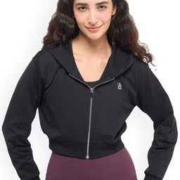 Hunnit Women Cotton Cropped Zip Up Hooded Jacket-picture-29