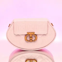 HAUTE SAUCE by Campus Sutra Leather Half Moon Sling Bag with Quilted-image-78