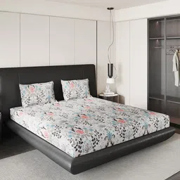 Monte Carlo Sankrt Grey & Brown Floral 144 TC Queen Bedsheet Set 2.24 m x 2.54 m-picture-42