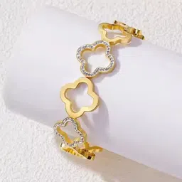 STYOLLO Women Enamelled Gold-Plated Clover Design Bangle-Style Bracelet image 3