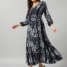 Femvy Tie & Dye Dyed Gathered Or Pleated Fit & Flare Maxi Dress-image-75