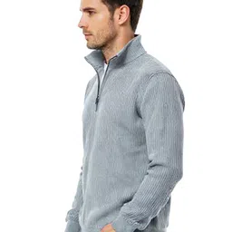 SHAUN Men Ribbed Mock Collar Half Zipper Sweater image 2