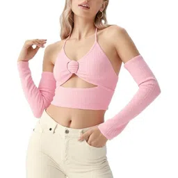 YANA FASHION Halter Neck Cold-Shoulder Crop Top image 5