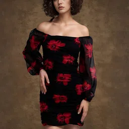 Moda Rapido Women Floral Printed Off-Shoulder Puff Sleeve Bodycon Mini Dress-image-23