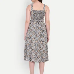 FairLeaf Women Geometric Printed Bow Smocked Fit & Flare Dress image 4